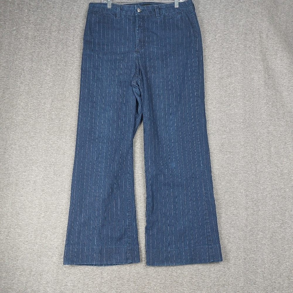 NYDJ JEANS WOMENS BLUE MONA WIDE LEG FLARE PIN STRIPE TROUSER DENIM PANTS SZ 16
